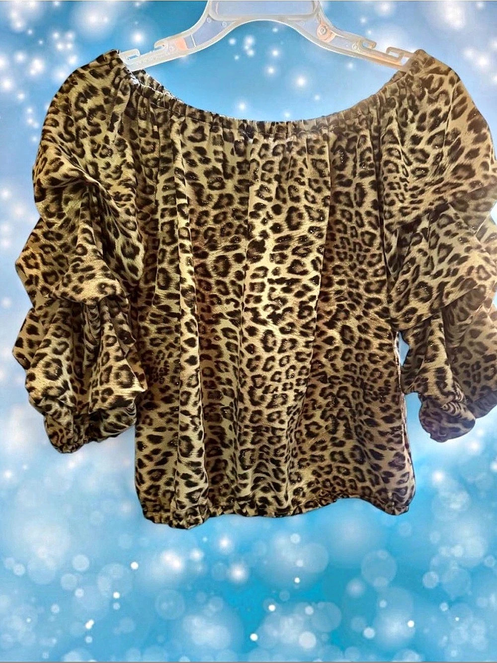 Express Leopard Off-the-Shoulder Top | Size S | Ruffle Sleeve Animal Print Blous